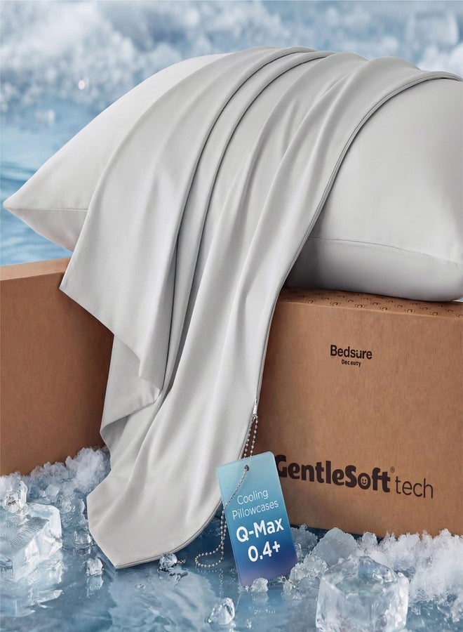 Bedsure Cooling Pillow Cases for Hot Sleepers, Cool Pillowcases for Night Sweats, Zipper Pillow Cases Queen Set of 2, Silky Soft & Breathable Cold Pillow Covers for Hair & Skin, Grey, 20x30 Inches - Image 1