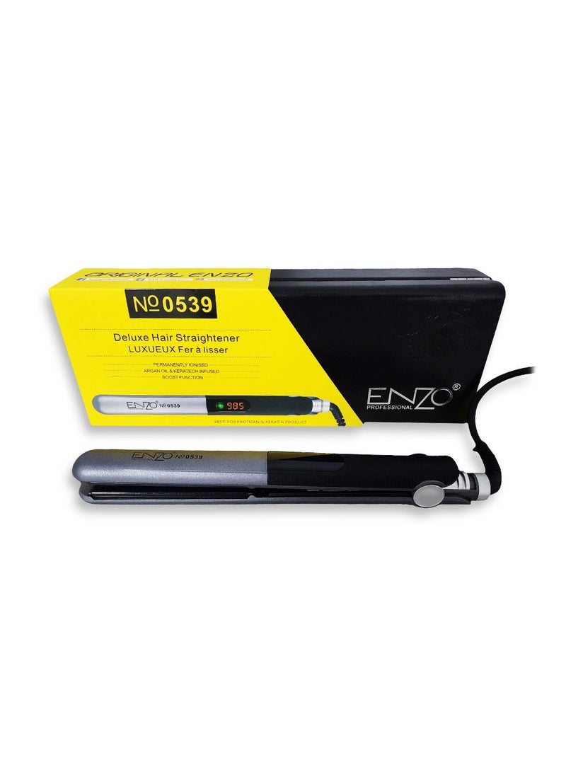 ENZO Silver Digital Hair Straightener No. 0539 (110-240V) 50-60Hz Power 55W Voltage 220°C Temperature Control 15 Levels up to 980°F Digital Control Panel Ceramic Plates - Image 1