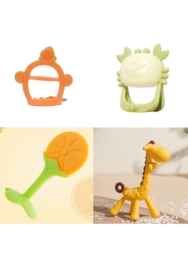 hiwonka 4 Pack Baby Teething Toys Set Silicone Fruit Shape Giraffe Baby Teethers BPA Free Soothe Babies Gums for Babies Infants Toddlers Boys & Girls - Image 1