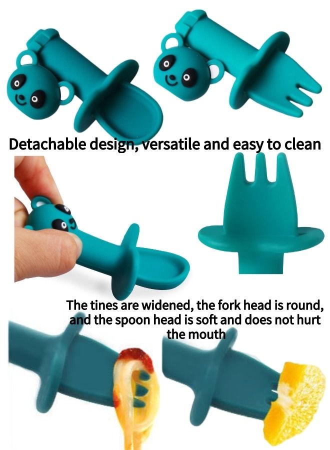 QiaoKai 2-Pieces Baby Toddler Fork Spoon Cutlery Set Portable Travel Food Grade Silicone Cutlery - Image 3