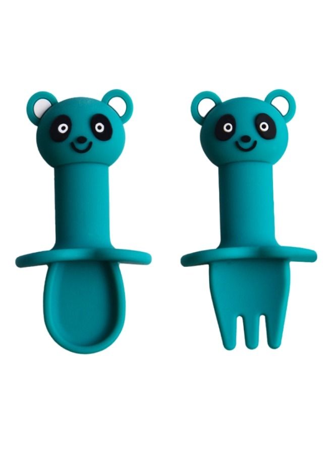 QiaoKai 2-Pieces Baby Toddler Fork Spoon Cutlery Set Portable Travel Food Grade Silicone Cutlery - Image 1