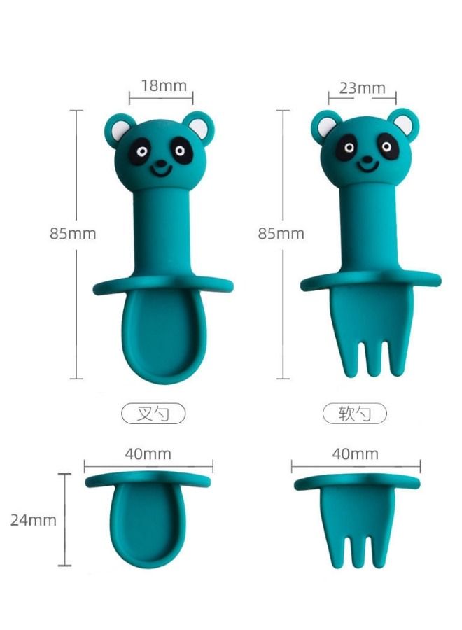 QiaoKai 2-Pieces Baby Toddler Fork Spoon Cutlery Set Portable Travel Food Grade Silicone Cutlery - Image 5