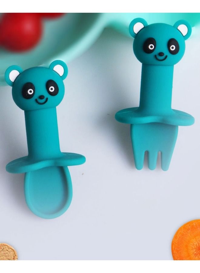 QiaoKai 2-Pieces Baby Toddler Fork Spoon Cutlery Set Portable Travel Food Grade Silicone Cutlery - Image 2