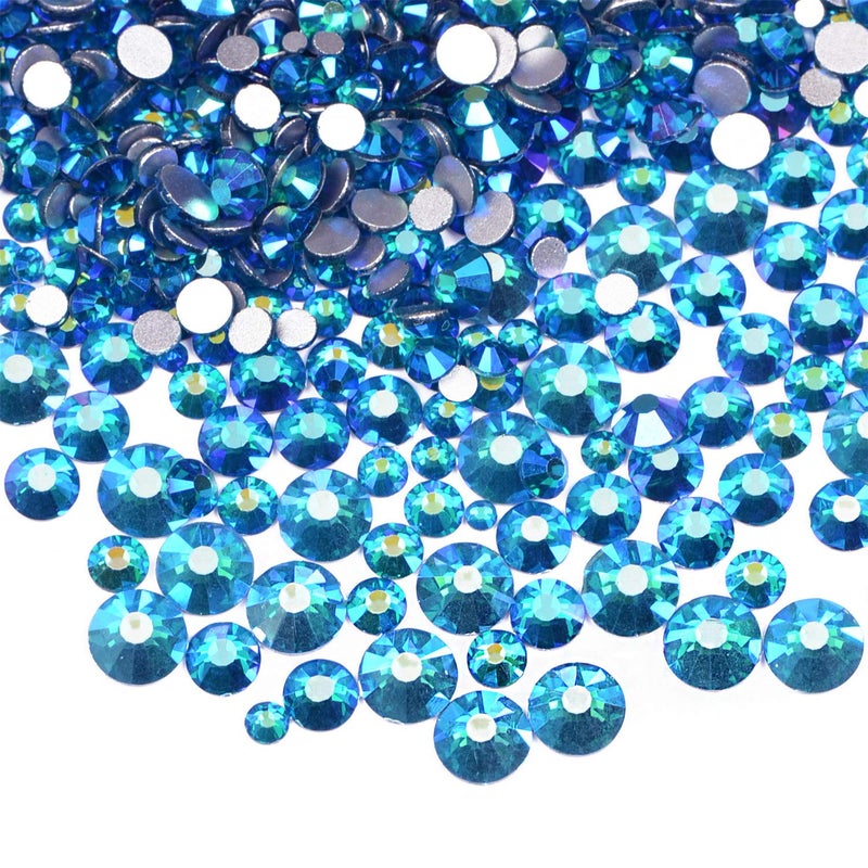 AD Beads 1440 Pieces Mixed Size No Hotfix Glue on Quality Glass Flatback Rhinestones Round Crystal Gems 36 Blue AB - Image 3