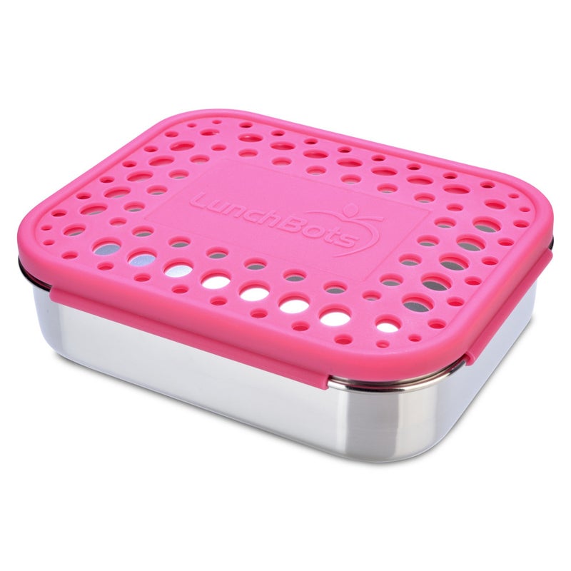 LunchBots Medium Uno Stainless Steel Sandwich Container - Open Design for Wraps - Salads or a Small Meal - Eco-Friendly - Dishwasher Safe and BPA-Free - Pink Dots - Image 2