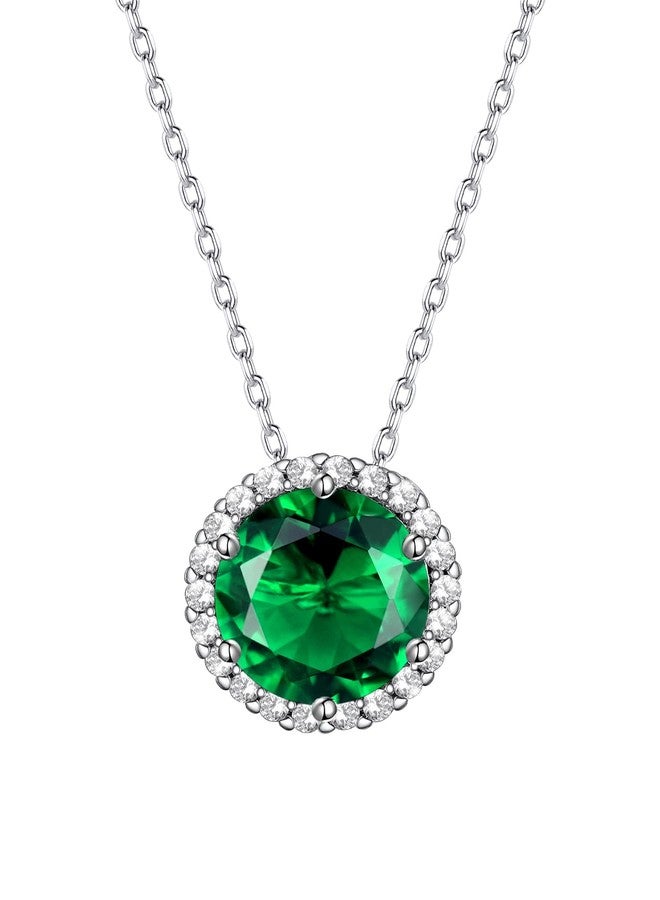 Bestyle Round May Emerald Birthstone Necklaces Green Crystal Pendants Embellished with White Crystals Sparkling Jewelry for Birthday/Christmas/Party/Anniversary/Wedding - Image 1