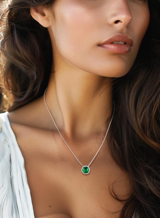Bestyle Round May Emerald Birthstone Necklaces Green Crystal Pendants Embellished with White Crystals Sparkling Jewelry for Birthday/Christmas/Party/Anniversary/Wedding - Image 4