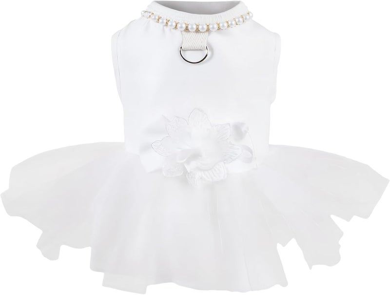 Wedding Dress for Small Dogs, Pearl Embellished Pet Outfit, Light Mesh Skirt, Measurements for Small Breeds, Perfect for Celebrations and Special Events - Image 1