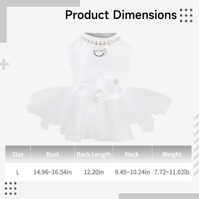 Wedding Dress for Small Dogs, Pearl Embellished Pet Outfit, Light Mesh Skirt, Measurements for Small Breeds, Perfect for Celebrations and Special Events - Image 4