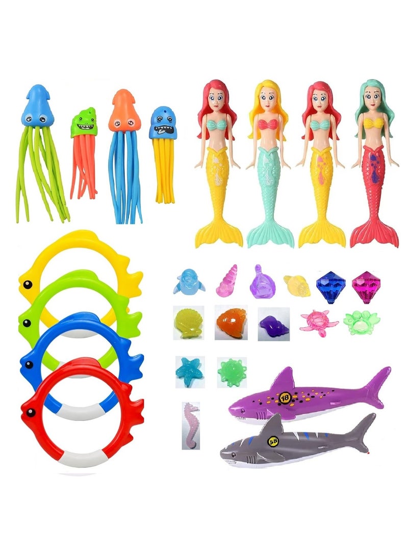 كتيكيوت ٢٨ قطعة من ألعاب غوص السباحة للأطفال، ألعاب تدريب على السباحة والغوص تحت الماء، ألعاب حورية البحر