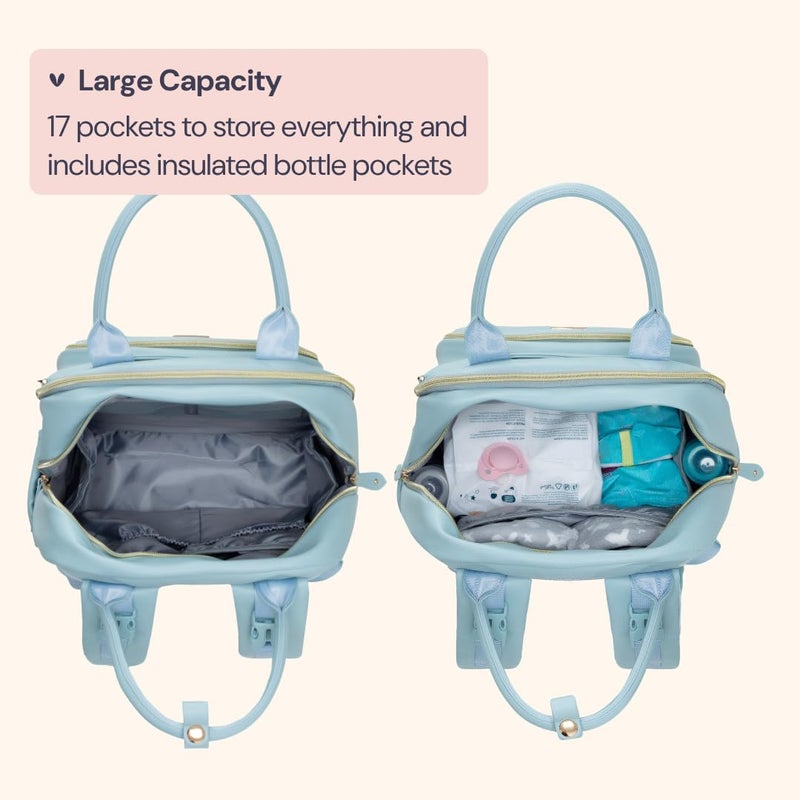 BabbleRoo Leather Diaper Bag Backpack - Baby Essentials Travel Baby Bag, Multi function, Water Resistant, with Changing Pad, Stroller Straps & Pacifier Case â€“ Unisex, Powder Blue - Image 4
