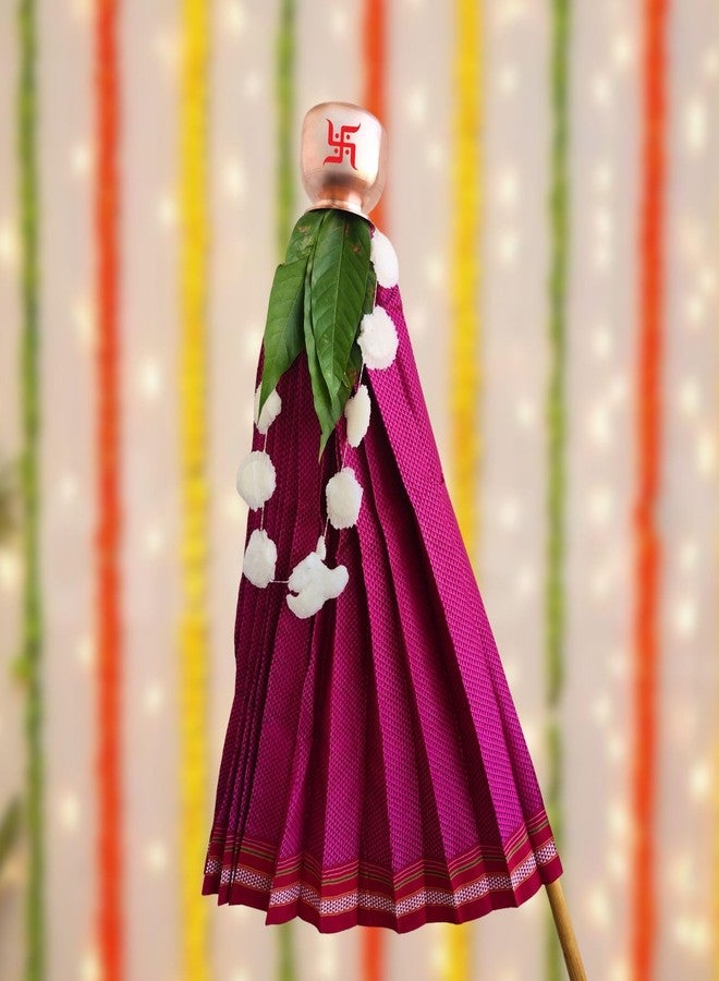 PUNYATVA Gudhi Vastra لمهرجان Gudhi Padwa (خون، وردي) | غطاء ساري تقليدي من ماهاراشترا جودي لغودي بادفا | ديكورات Ugadi & GudhiPadawa الجاهزة لديكور Pooja - Image 2