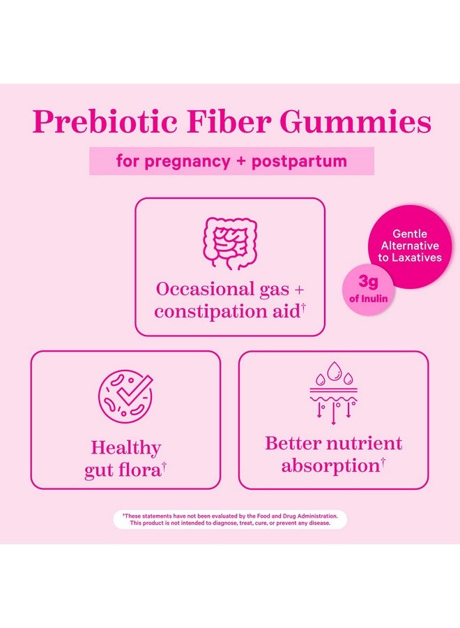 Pink Stork Prenatal Fiber Gummies for Women - 3g Prebiotic Inulin from Chicory Root - Natural Pregnancy & Postpartum Stool Softeners for Constipation & Digestive Health - 60 Vegan Fiber Chews - Image 1