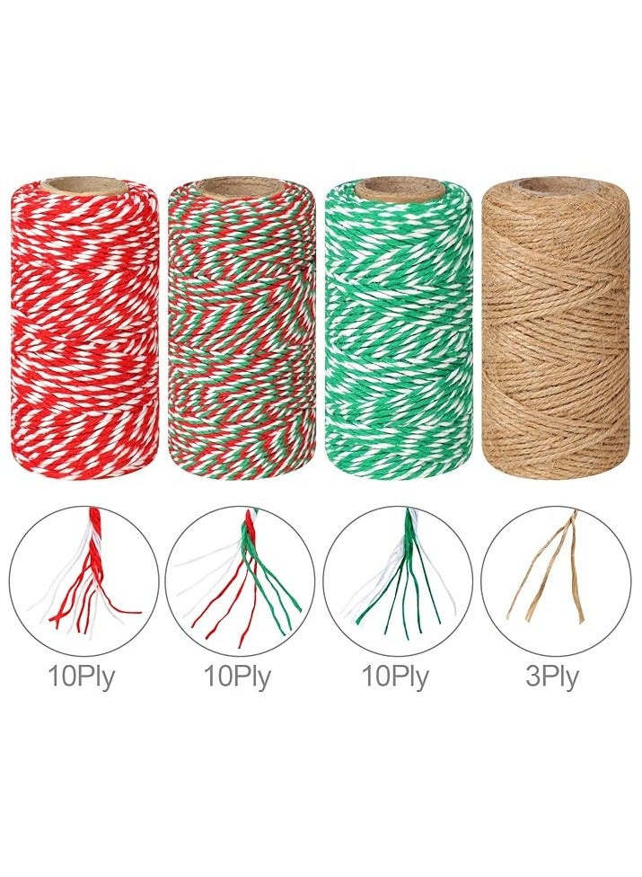 MileMelo 4 Rolls Premium Jute Twine for Gift Wrapping - Natural Cotton Rope for Crafts, Gardening & Home Decor (70m/Roll) - Festive Green/Red/White Colors - Image 3