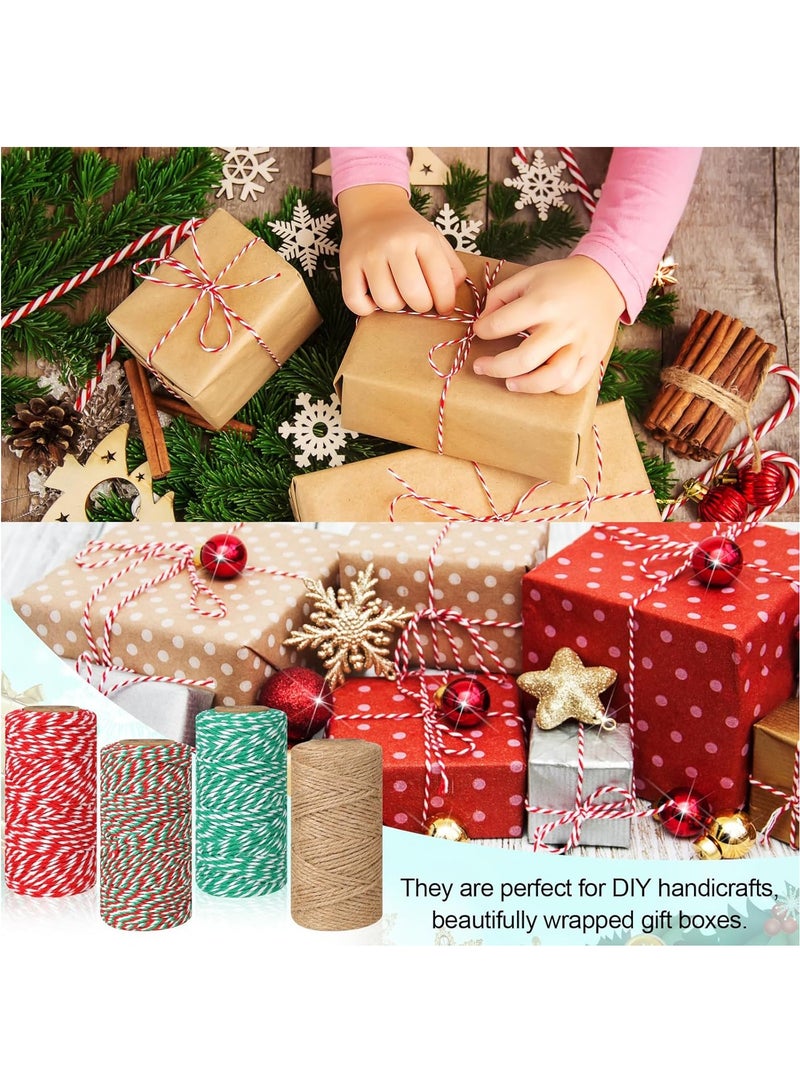 MileMelo 4 Rolls Premium Jute Twine for Gift Wrapping - Natural Cotton Rope for Crafts, Gardening & Home Decor (70m/Roll) - Festive Green/Red/White Colors - Image 5