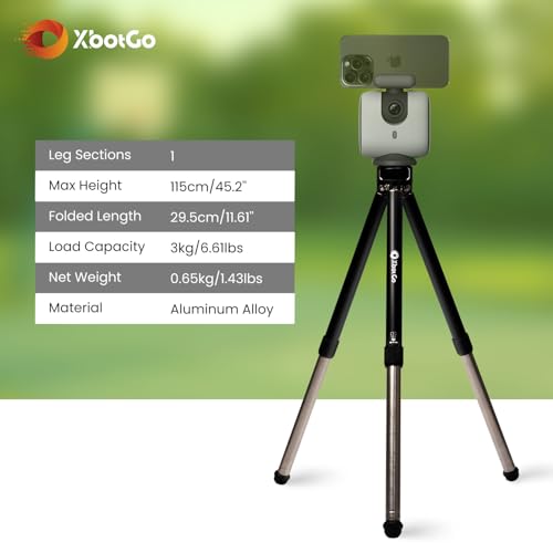 XbotGo Update T1 Tripod, 3.77ft Height, 6.6lb Load Capacity, Lightweight Aluminum, Compatible with XbotGo Chameleon Sports Gimbal, Extra Quick-Release Mount, Easy Setup, Portable - Image 2
