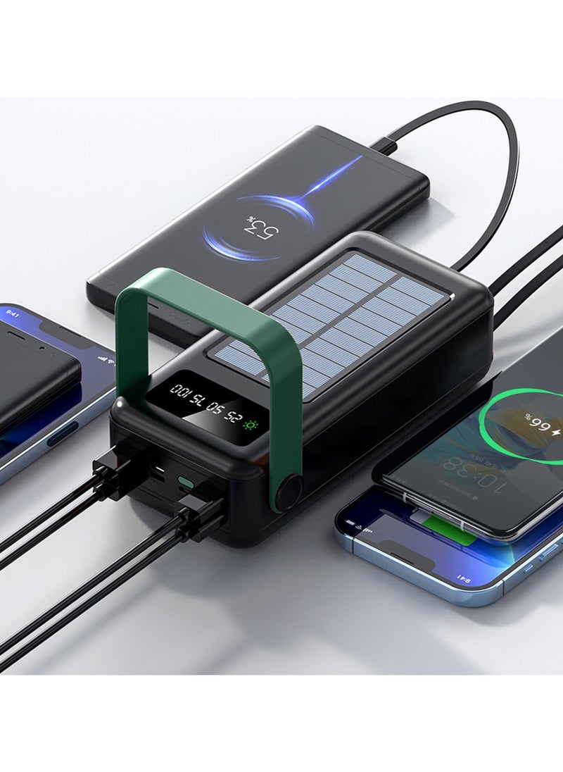 GREEN LION - 50000 mAh Solar Max Power Bank 50000mAh with Integrated Cables / Always on Display / 4 USB-A Ports Powerbank / Type-C/Lightening/Micro Cable Output / USB-C/Lightening/Micro/USB Cable Input/ Polymer Battery - Black - Image 1