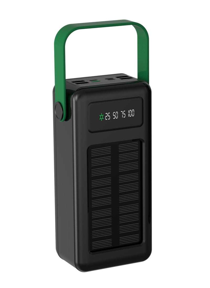 GREEN LION - 50000 mAh Solar Max Power Bank 50000mAh with Integrated Cables / Always on Display / 4 USB-A Ports Powerbank / Type-C/Lightening/Micro Cable Output / USB-C/Lightening/Micro/USB Cable Input/ Polymer Battery - Black - Image 1