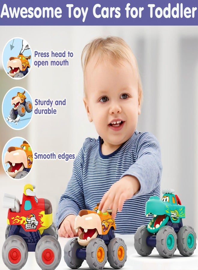 MOONTOY Toy Cars for Toddlers 1-3, 3 Pack Monster Truck Toys for 1 2 3 Year Old Boy Gifts, Baby Animal Play Vehicle Push Pull Back Truck for 12-18 Months 2-4 0-2 1-2 One Year Old Boy 1st Birthday Gift - Image 2