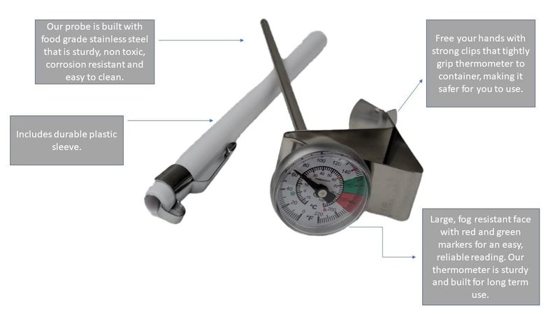 Rattleware Milk Frothing Thermometer, Barista Coffee Steaming Thermometer with 5" Stainless Steel Probe, 1" Dial, Fixed Clip, Fast Readout, Easy Temperature Gauge for Latte Cappuccino Foam - Image 3