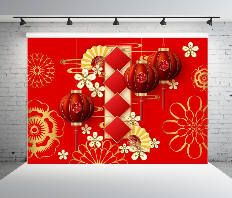 BELECO Chinese New Year Backdrop - 7x5ft Red Lanterns Flowers Asian Spring Festival Decorations Party Banner Photo Booth Studio Props - Image 3