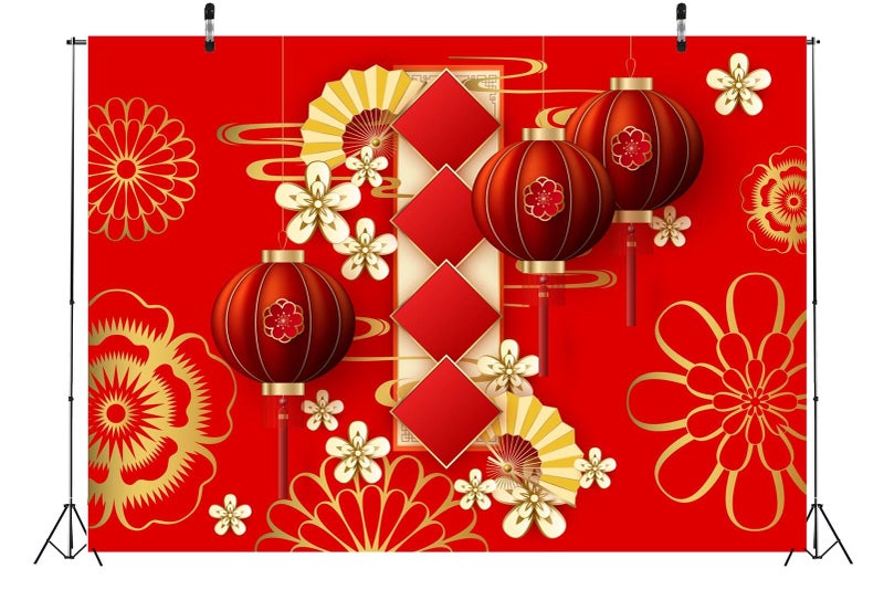 BELECO Chinese New Year Backdrop - 7x5ft Red Lanterns Flowers Asian Spring Festival Decorations Party Banner Photo Booth Studio Props - Image 4