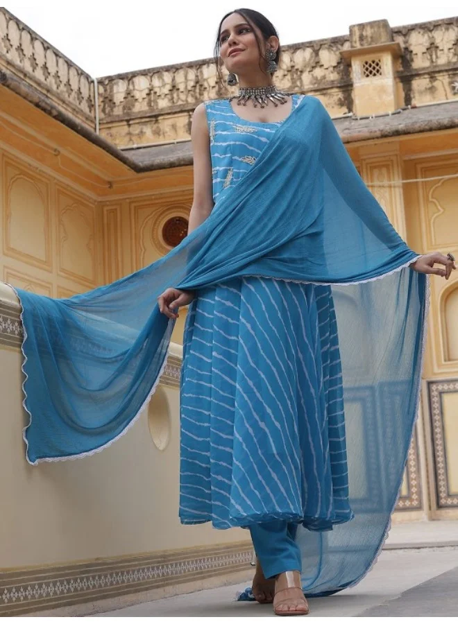 AKS Blue Leheriya Print Anarkali Pant With Dupatta
