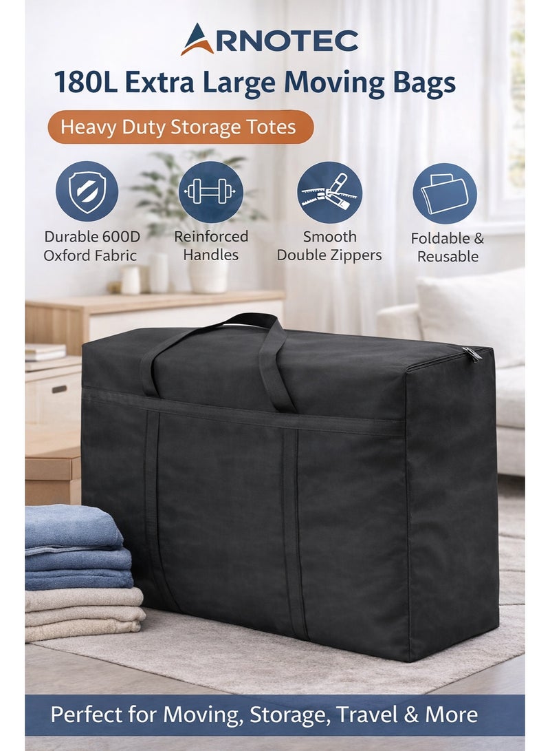 ARNOTEC حقائب نقل كبيرة جداً سعة 180 لتر مع سحابات ومقابض معززة، حقائب تخزين أكسفورد قوية للاستخدام الثقيل للملابس، البطانيات، مستلزمات النقل، السفر والتنظيم - Image 1