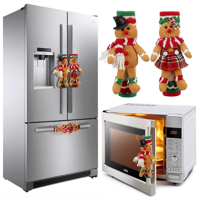 Refrigerator Handle Covers 2PCS Adorable Gingerbread Man Kitchen Appliance Decoration - Image 1