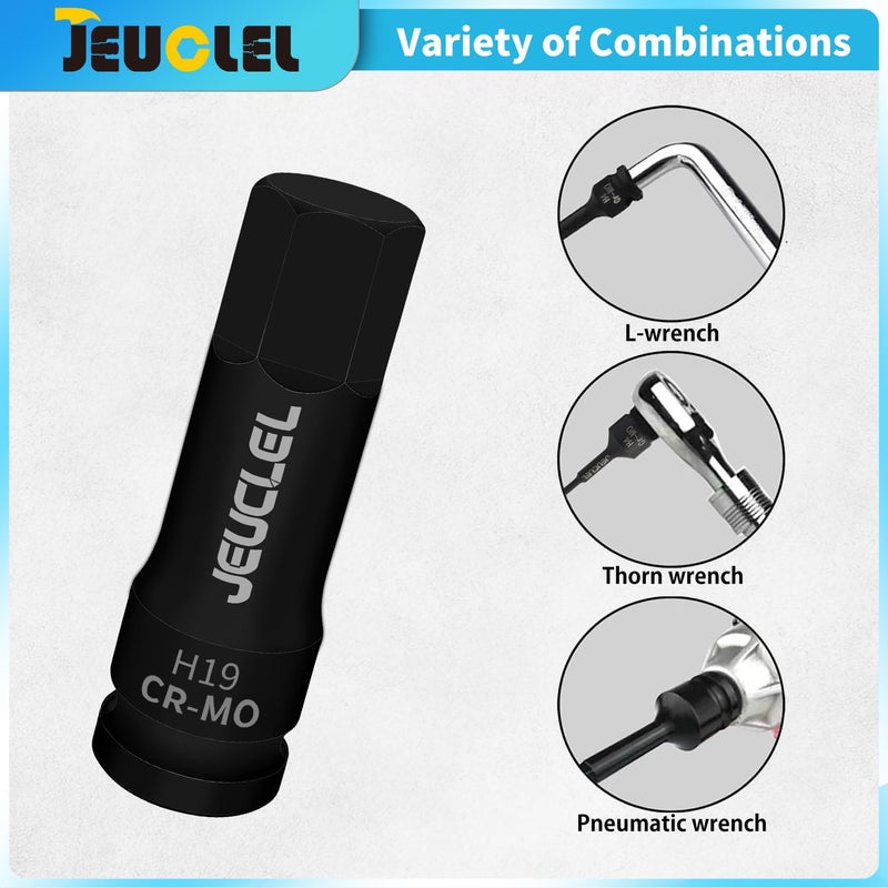 JEUCLEL 19mm Hex Impact Bit Socket, H19 1/2-Inch Impact Drive Allen Socket, Cr-Mo Steel Lengthen Hex Screwdriver Adapter for Electric Ratchet Wrenches Fastening Screws - Image 3
