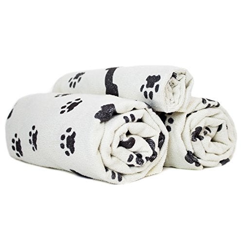 Zwipes Large Microfiber Pet Towels (Size: 30" x 36"), 2-Pack Soft Terry Cleaning Cloths, White with Black Bone/Paw Print - Image 2