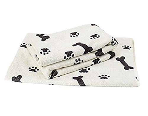 Zwipes Large Microfiber Pet Towels (Size: 30" x 36"), 2-Pack Soft Terry Cleaning Cloths, White with Black Bone/Paw Print - Image 1