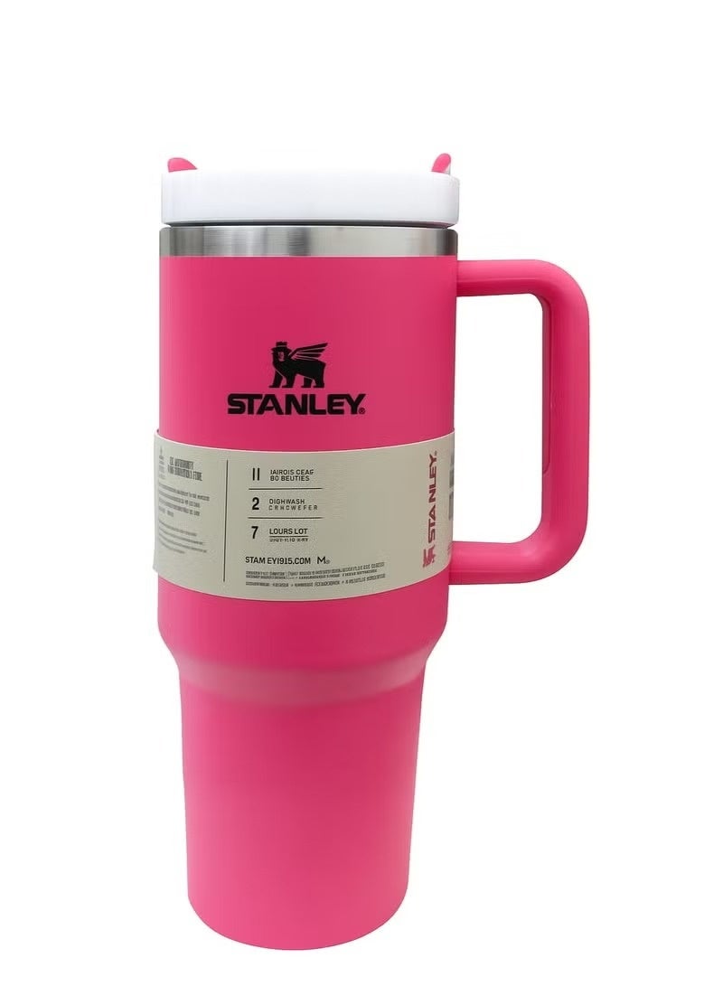 Stanley Stainless Steel Travel Tumbler With Handle – Vacuum Insulated Hot & Cold Mug – Pink – 40oz / 1.18L - Image 1