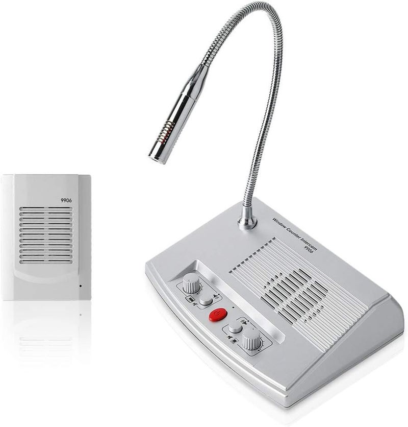 comfrt Intercom System, High Power Dual-Way Anti-Interference Noise-Free Speaker Intercom Window Counter Microphone Interphone for Bank/Office/Store/Station Counter Window(Silver) - Image 1