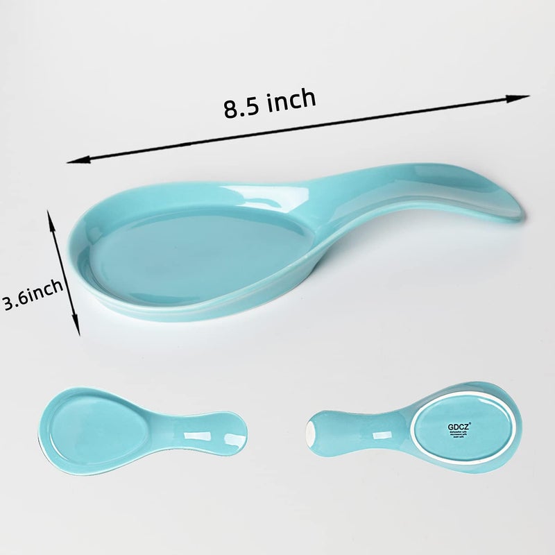 GDCZ Porcelain Spoon Rest - Large Spoon Holder Utensil Rest for Kitchen Counter Stove Top, Dishwasher Safe (Turquoise) - Image 2