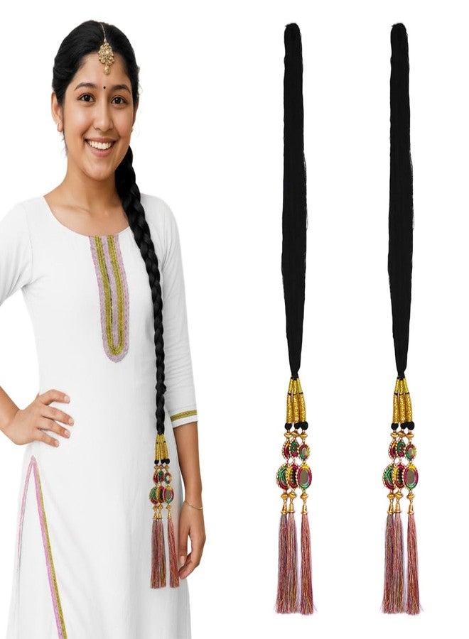 AHS Pack of 2 Punjabi Parandi Hair Extension for Women & Girls | Traditional Braid Tassel Hair Accessories | Lightweight & Easy to Tie | Ideal for Weddings, Festivals & Ethnic Wear (Multi- (Pack of 2)) - Image 1