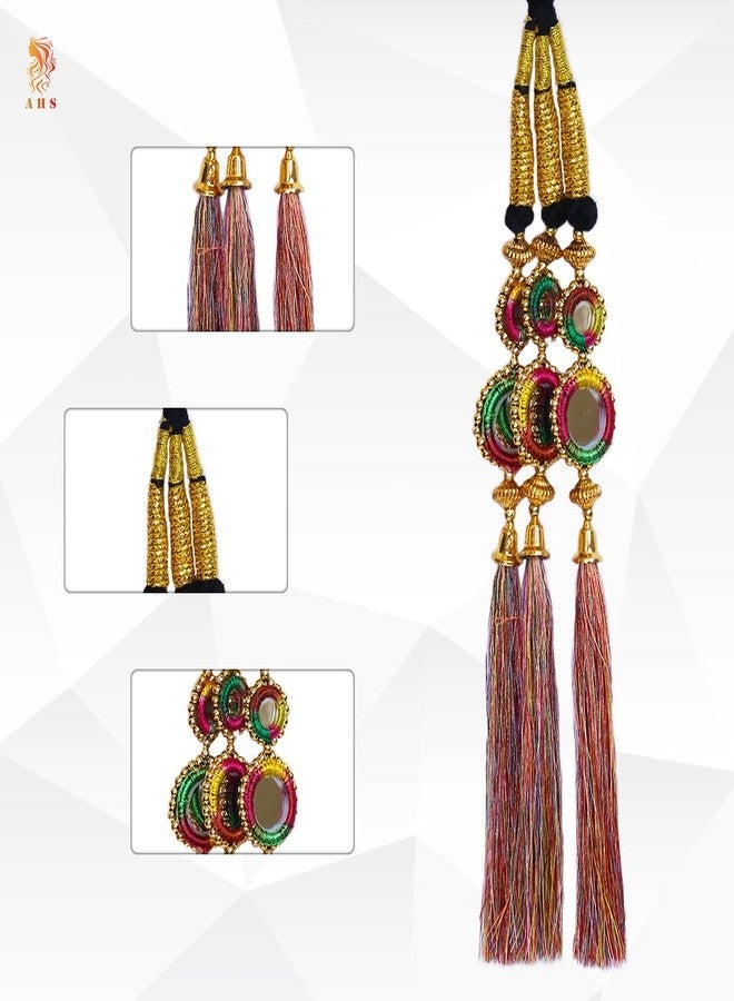 AHS Pack of 2 Punjabi Parandi Hair Extension for Women & Girls | Traditional Braid Tassel Hair Accessories | Lightweight & Easy to Tie | Ideal for Weddings, Festivals & Ethnic Wear (Multi- (Pack of 2)) - Image 2