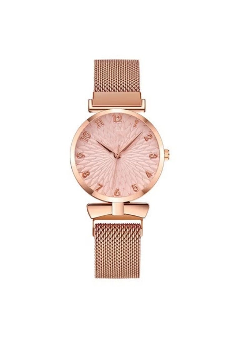 Fashionable Ladies Watch Digital Sun Pattern Student Watch Quartz Watch (Pink Gold)
