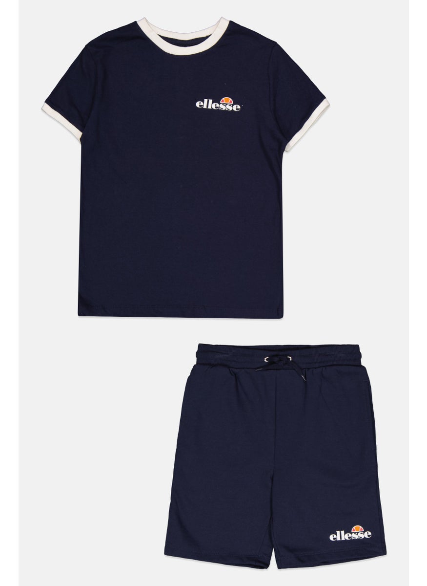 Ellesse Kids Boy 2 Pieces Brand Logo Training Top And Bottom Set, Navy  - Image 1