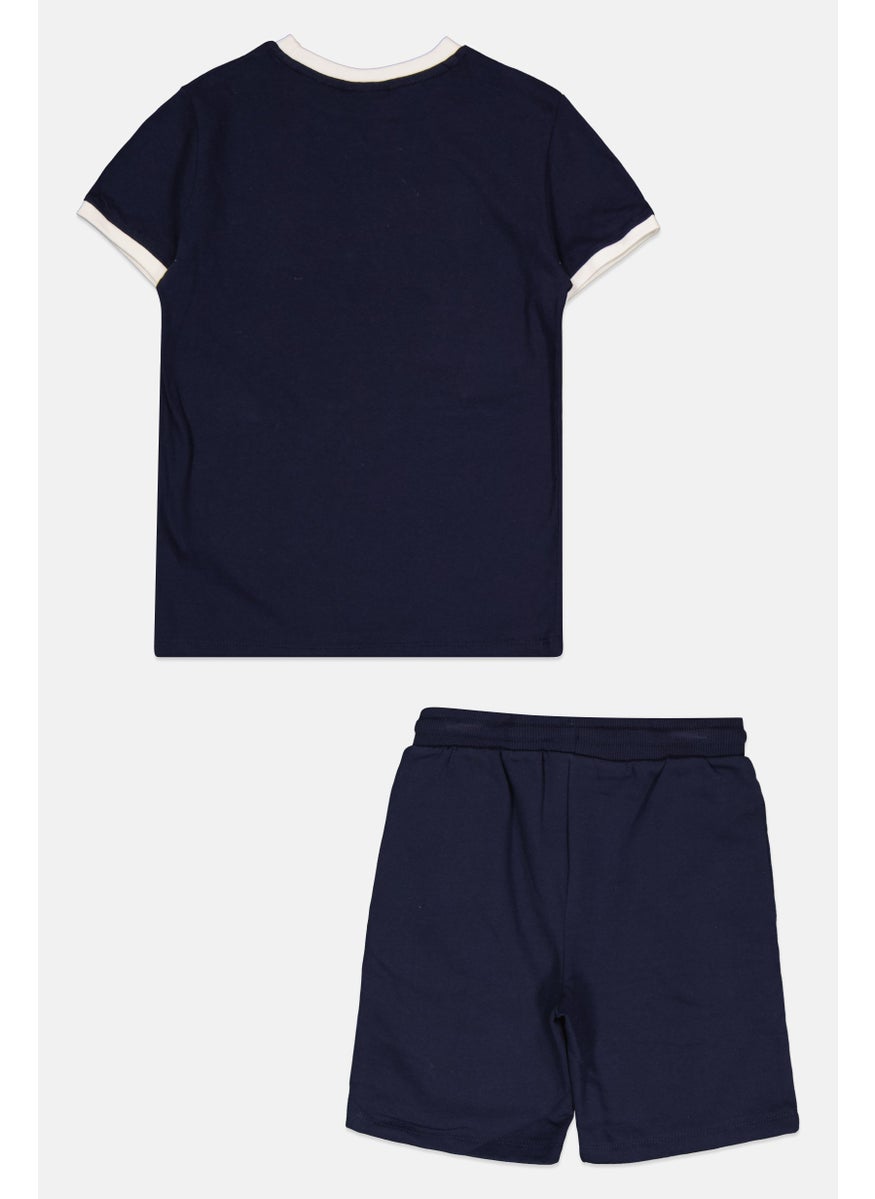 Ellesse Kids Boy 2 Pieces Brand Logo Training Top And Bottom Set, Navy  - Image 2