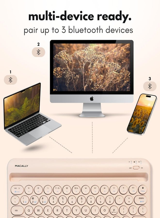 Macally Bluetooth Keyboard for Tablet | Wireless Keyboard for iPad mini/Pro/Air, iPhone (Multi-Device, Built-in Stand, Portable, Rechargeable) - Boba Brown - Image 3
