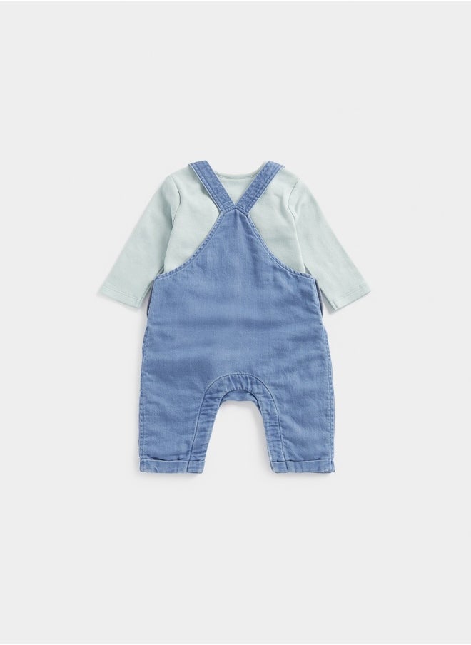 mothercare - Tiger Denim Dungarees and Bodysuit Set - Image 1