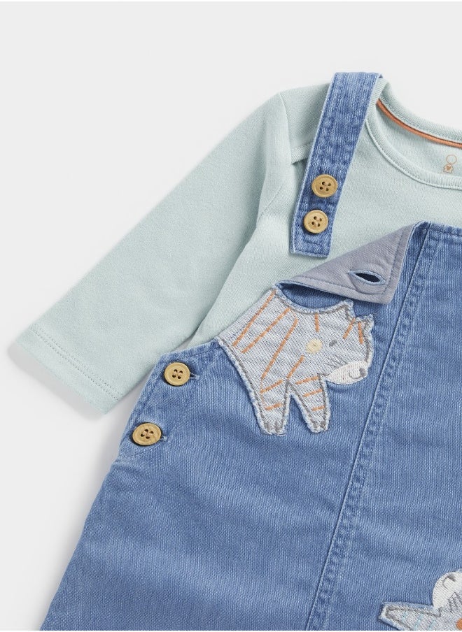 mothercare - Tiger Denim Dungarees and Bodysuit Set - Image 1