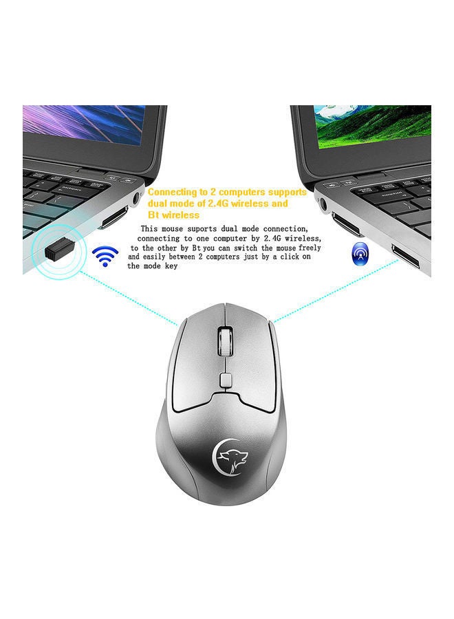NIBEMINENT Dual Mode Optical Computer Wireless Mouse Portable Recharge Gaming Mice for Mac Silver - Image 2