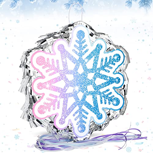 Leitee Pinata Christmas Winter Pinata Pull String Blue Decors for Winter Theme Party Birthday Party Game Supply for Christmas DecorationsSnowflake - Image 1