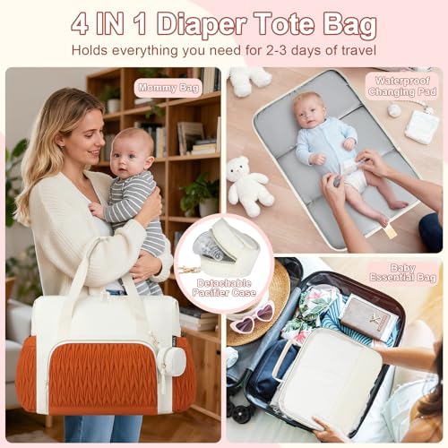 Yorige Diaper Tote Bag for Baby 6pcs, Large Mom Hospital Bags with Changing Pad Pacifier Case for Labor Delivery Boy Girl - Image 3