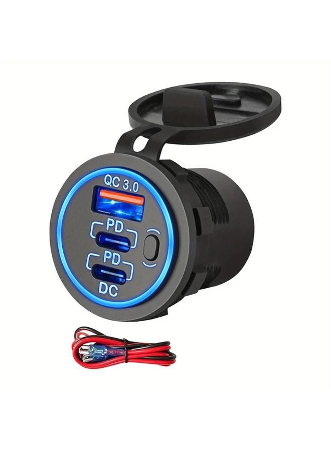 60W Fast Charging Car USB Outlet With PD USB C Dual QC3 0 Ports Blu Ray Color - Image 1