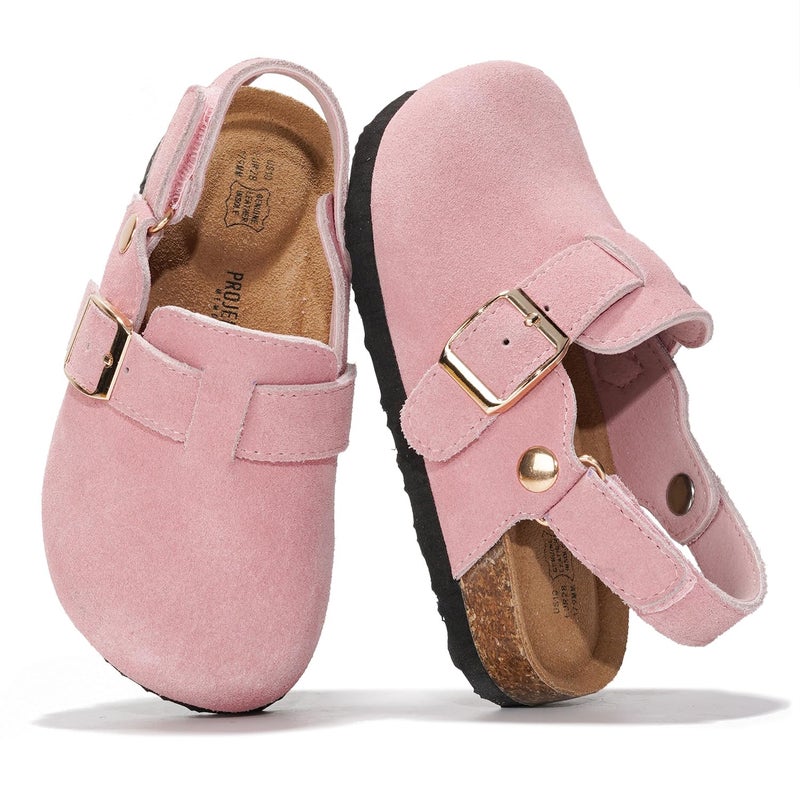 Project Cloud 100% Genuine Leather Kids Clogs with Natural Cork Footbed & Memory Foam Insole Arch Support - Non-Slip Clogs for Kids - Slippers Sandals for Boys & Girls Footwear(BentonKids, Pink, 7T) - Image 1