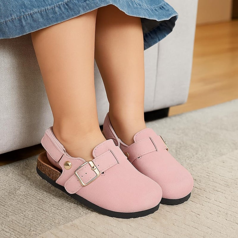 Project Cloud 100% Genuine Leather Kids Clogs with Natural Cork Footbed & Memory Foam Insole Arch Support - Non-Slip Clogs for Kids - Slippers Sandals for Boys & Girls Footwear(BentonKids, Pink, 7T) - Image 2