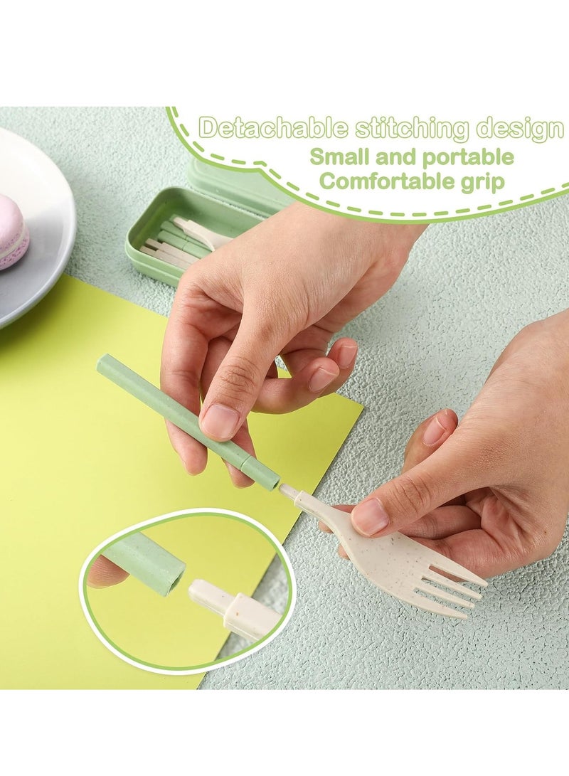KASTWAVE Travel Utensil Set with Case, Wheat Straw Portable Plastic Collapsible Spoon Chopsticks Forks, Camping Cutlery Lunch Utensils Cutlery Bulk for Kids Adults, 8 Sets, Pink, Green, Blue, Beige - Image 3